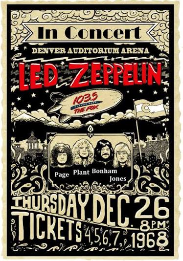 led zeppelin concert poster 1968 denver, colorado